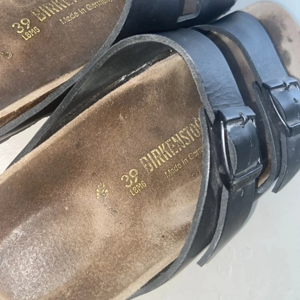 BIRKENSTOCK Arizona Women 2-strap Sandals Black Leather Size 39 250 L8 M6 US-8 - Picture 6 of 8